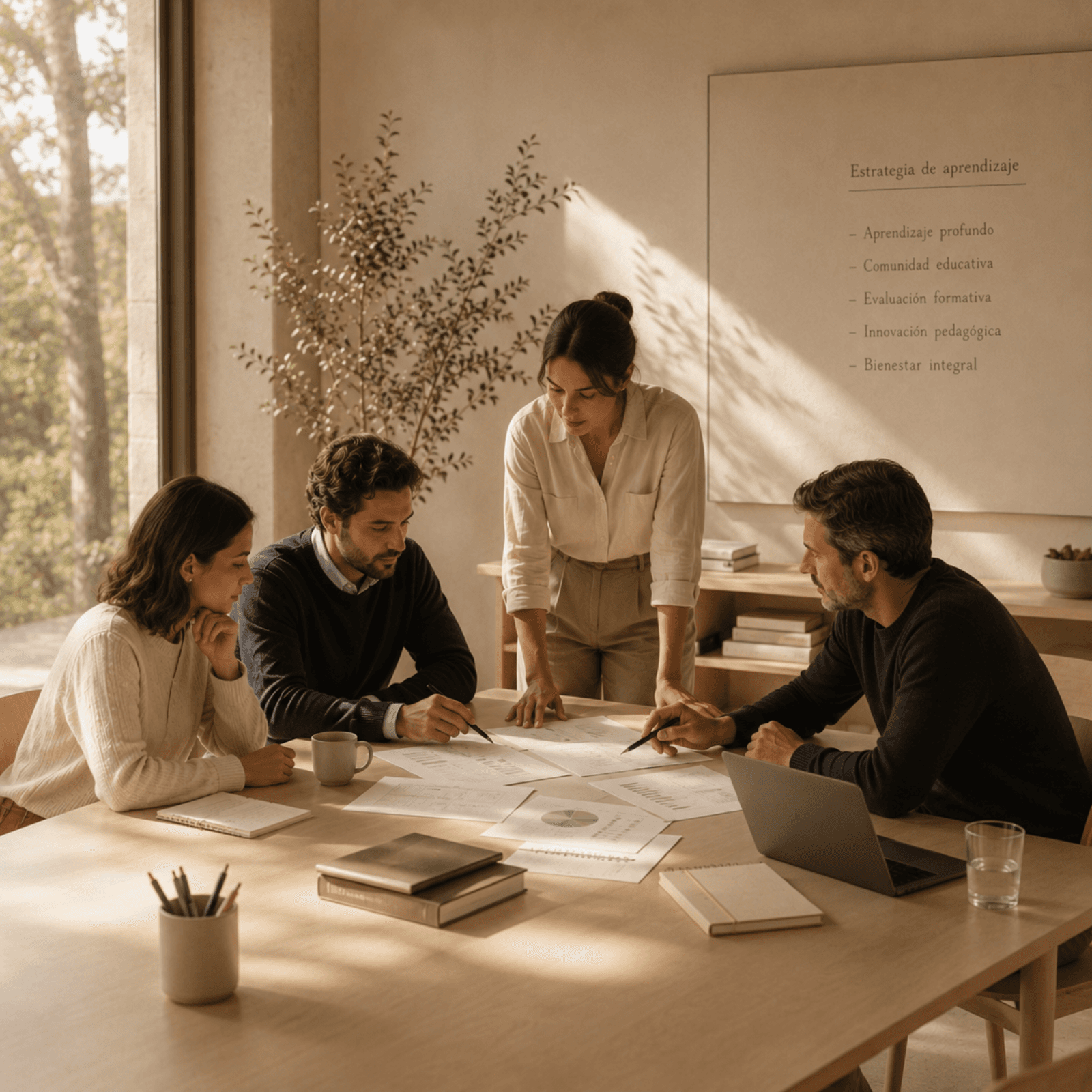Equipo académico definiendo una estrategia de aprendizaje compartida